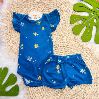 Kit 6 Peças - Floral Tropical - Creme, Off White e Azul Petróleo 